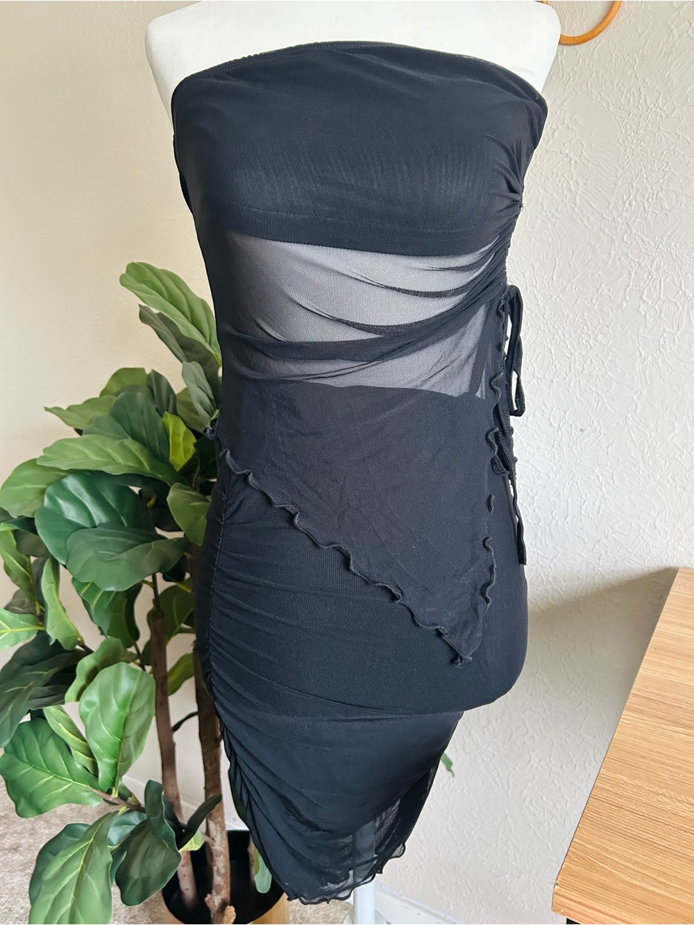 Strapless Black Sheer top + skirt set